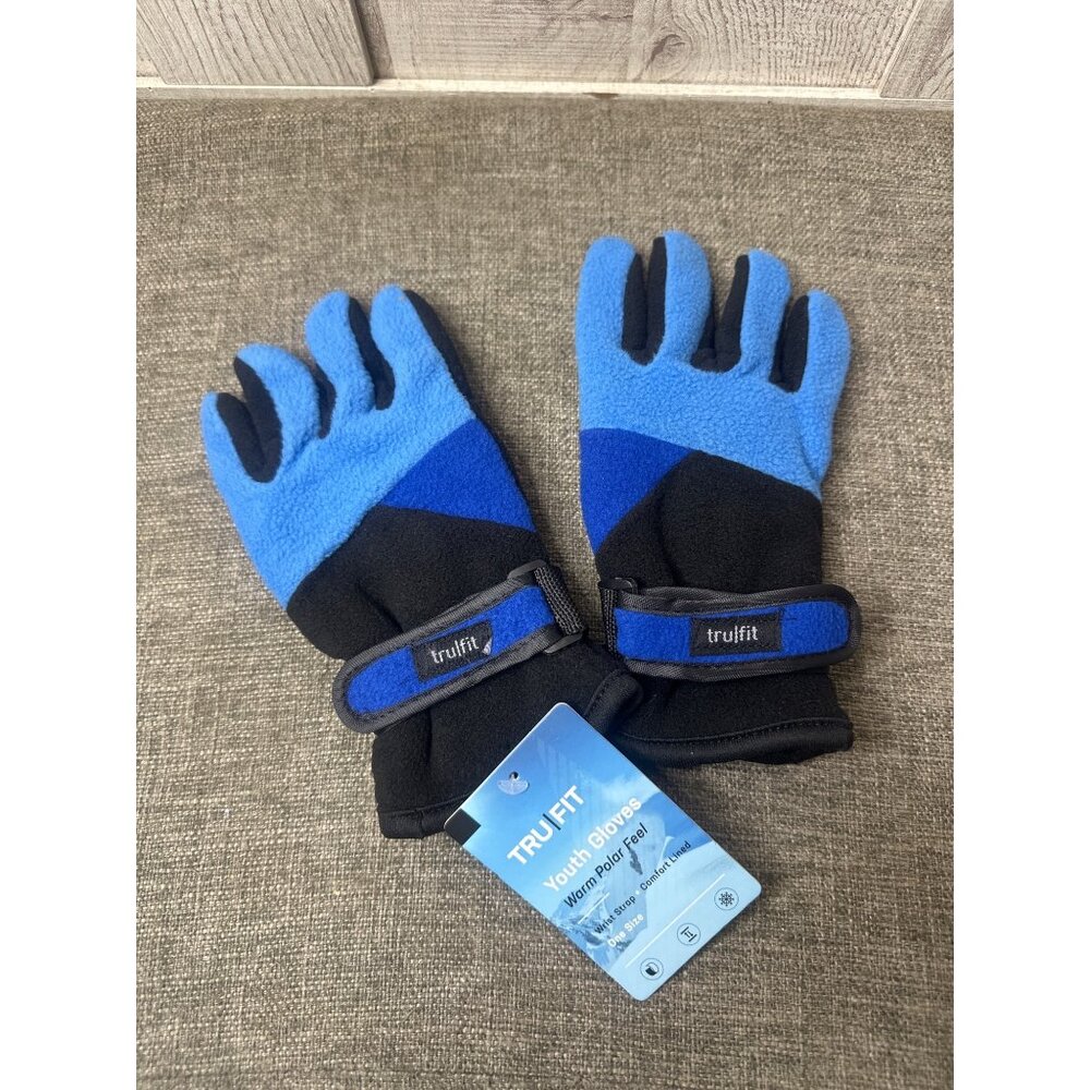 TruFit Youth Kids Gloves Warm Polar Feel Insulated Lining One Size Blue Black